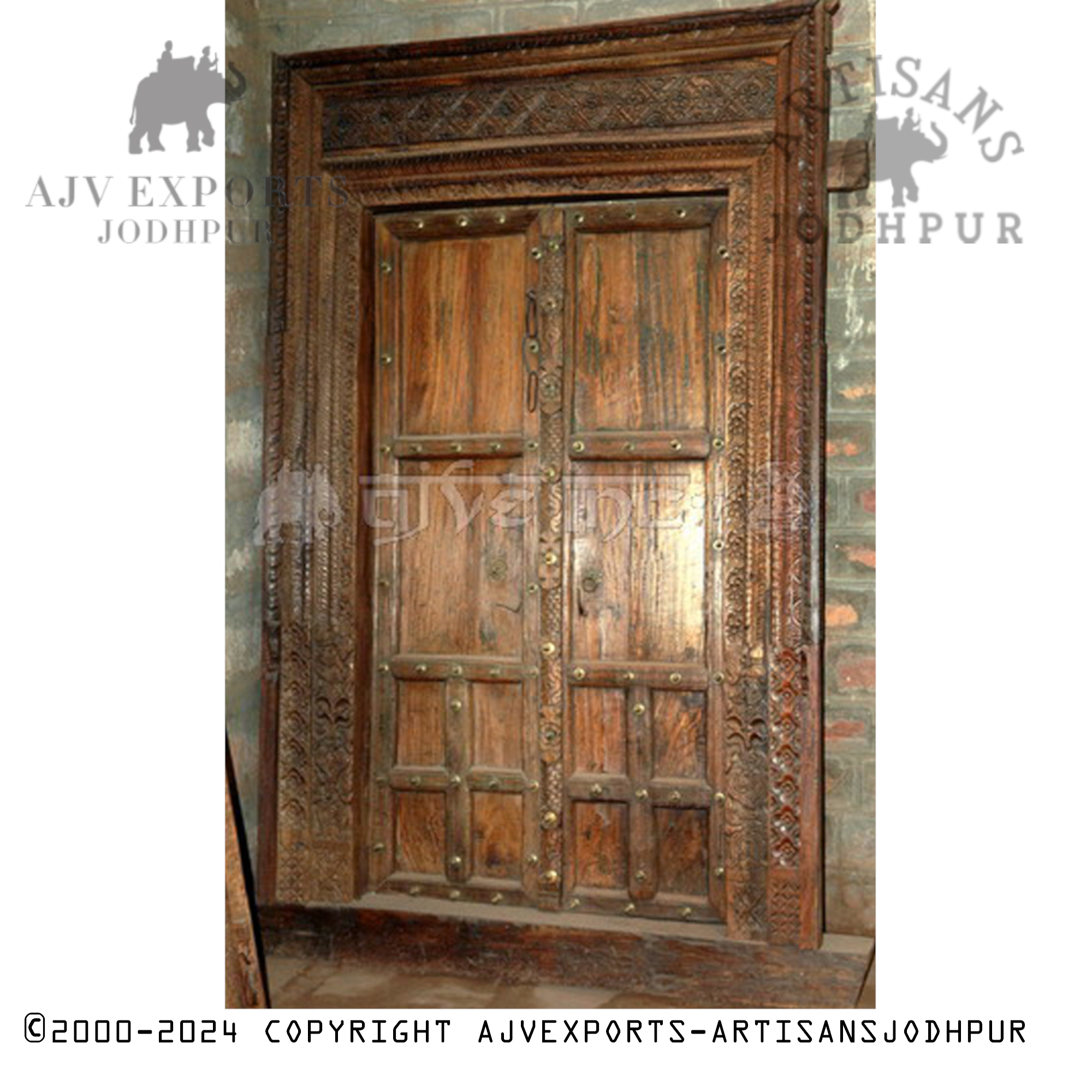 Vintage wooden door with detailed carvings