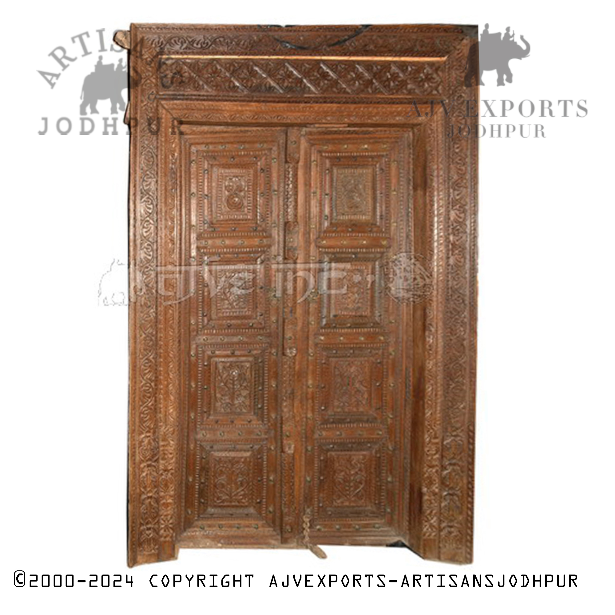 Classic wooden door with geometric carvings