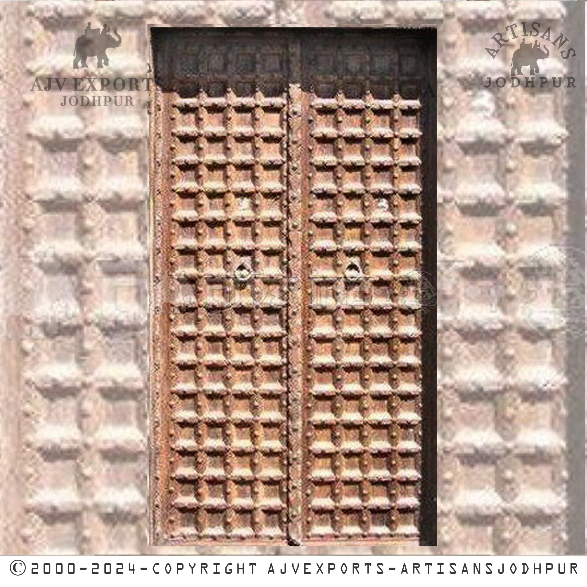 Traditional wooden door with square panel design