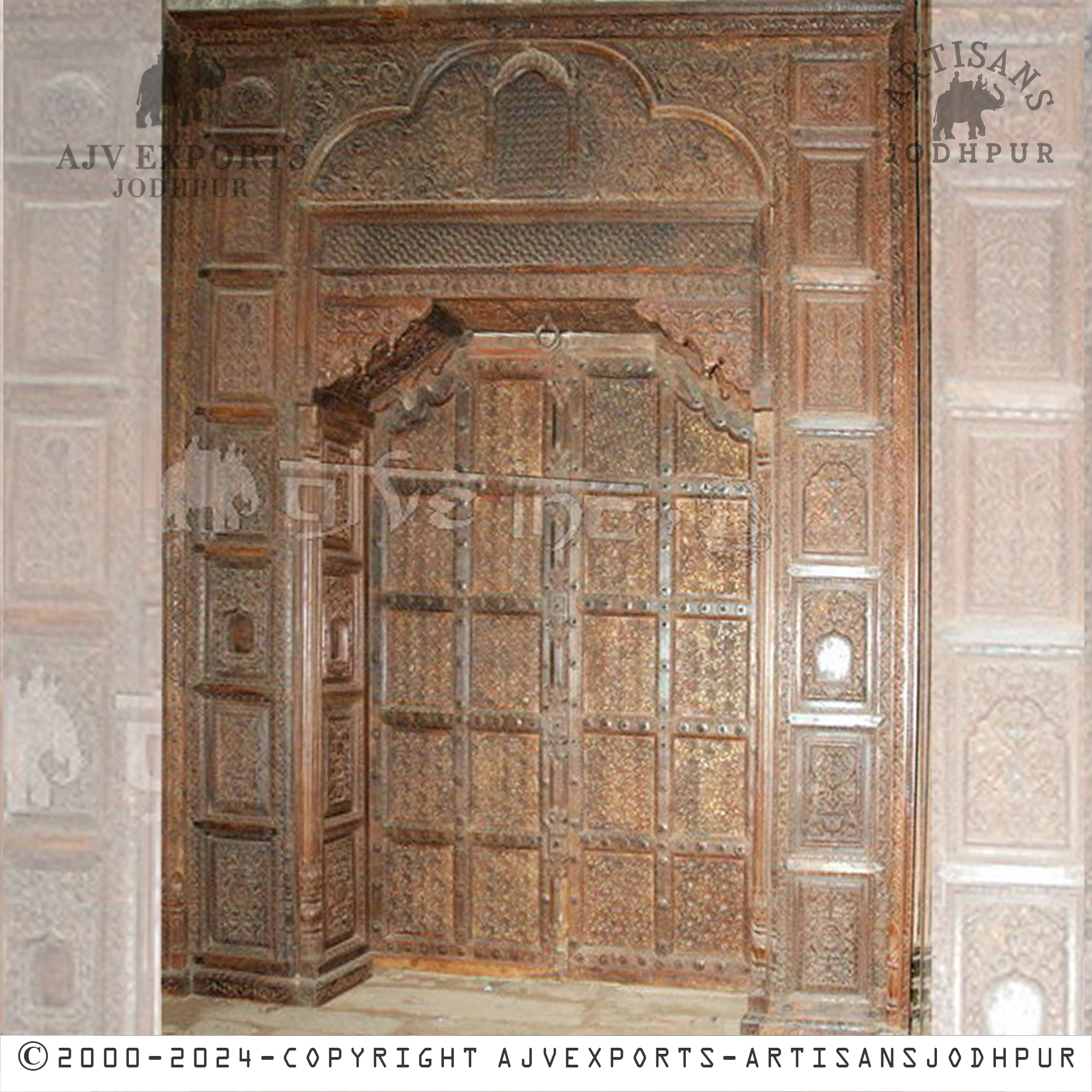 Classic wooden door with detailed carvings and traditional design, perfect for vintage and heritage-style interiors.