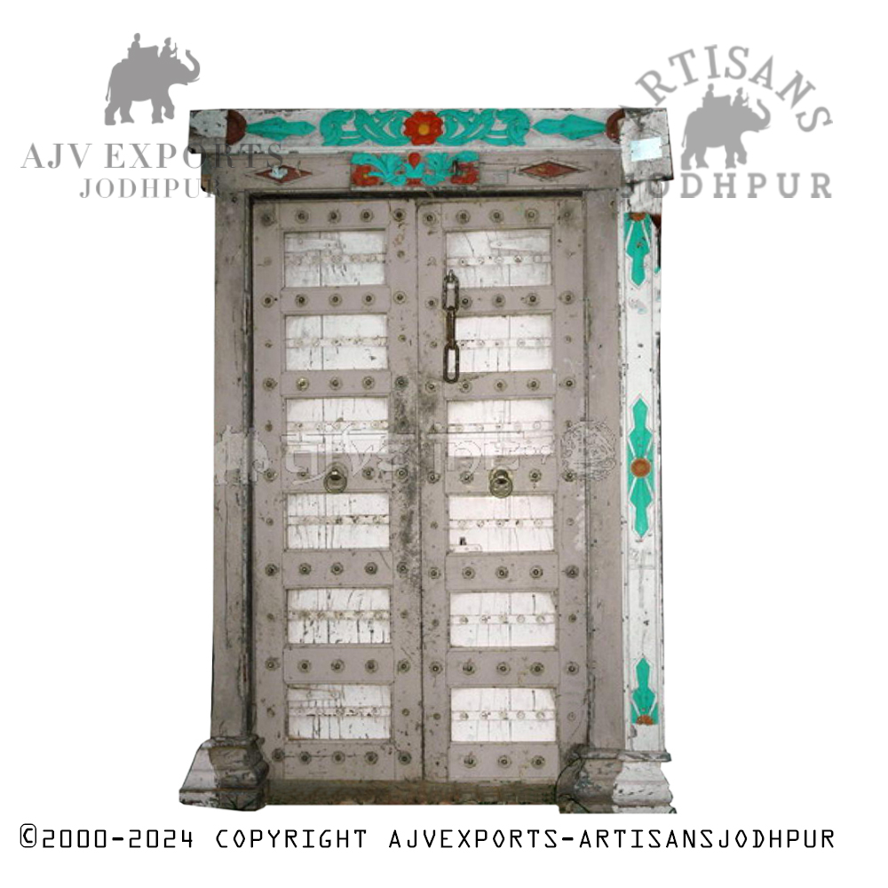 Ornate wooden door with exquisite floral carvings from Artisans Jodhpur.