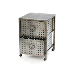 industrial  iron side table with  two drawers