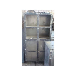 industrial iron cabinet with glass panel door.