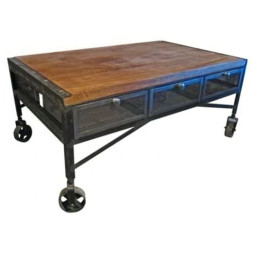 industrial rolling iron table with mesh drawers