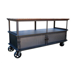 industrial iron and wood tv media console with wheels
