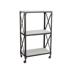 industrial iron rolling shelves with marble top and iron stand.