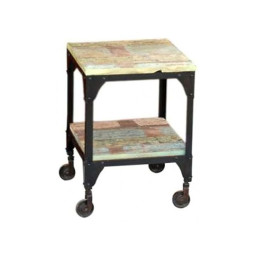 industrial cart trolley with wooden top and bottom shelve