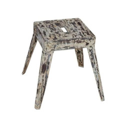 industrial iron stool with distressed white color