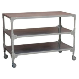industrial iron cart table trolley with three shelves.