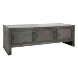 industrial coffee table with three door storage.