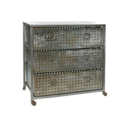 industrial iron rolling table with large three drawers storage.