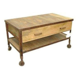 industrial coffee table with two drawers.