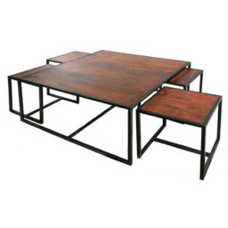 industrial coffee table with nesting stools.