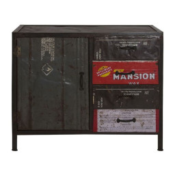 industrial recycled metal console cabinet with mutli storage.