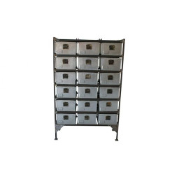 industrial metal chest of bin drawers
