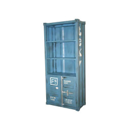 industrial container style bookcase with three shelves and two door cabinet.