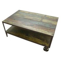 industrial reclaimed wood and metal coffee table cart.