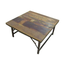 industrial reclaimed wood and metal square foldable coffee table.