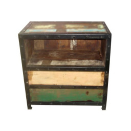 industrial  metal and reclaimed wood two drawer nightstand.