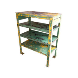 industrial iron distressed green four tier shelve.