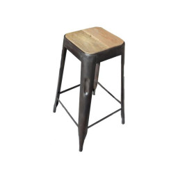 industrial iron bar stool with wooden seat. 