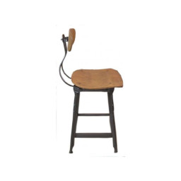 industrial rustic bar stool with adjustable backrest.