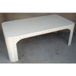 industrial iron distressed white coffee table with rivets