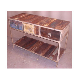 industrial reclaimed wood three drawer console table