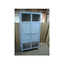industrial iron rustic cabinet with glass and mesh panels