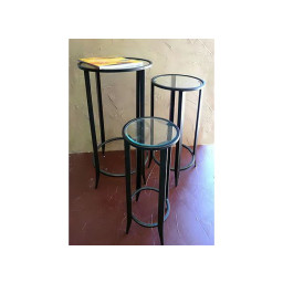 industrial round glass top iron set of three accent table