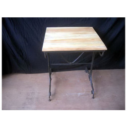 industrial cast iron and wood side table