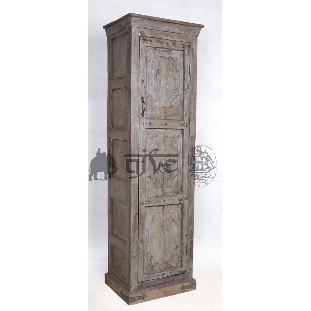 Vintage wooden storage cabinet with a distressed rustic finish, perfect for storage and adding style to any space.