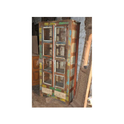 Recycled distressed front glass display  wooden cabinet