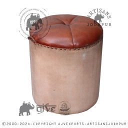 Leather Round Ottoman