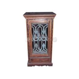 wooden hand-painted iron grill door bedside cabinet with drawers