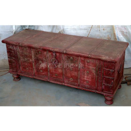 Wooden shabby chic coffee table with rustic red finish and storage space