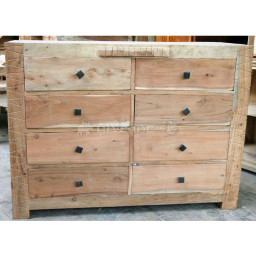Wooden drawer cabinet with eight drawers having square metal knobs