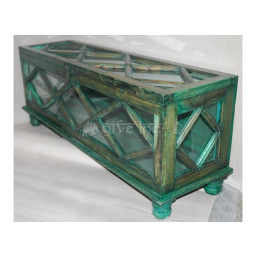 Wooden rustic distressed green display cabinet sideboard 