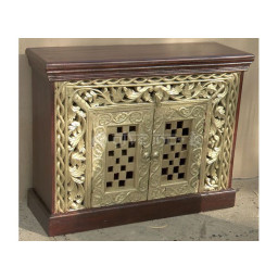 Wooden hand-carved sideboard accent cabinet with two doors