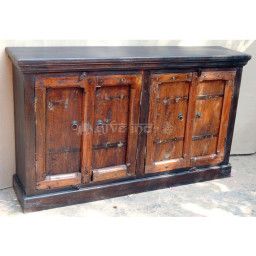 Wooden old four-door sideboard storage cabinet with rustic finish
