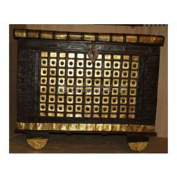 Wooden traditional dowry chest sideboard with brass strips