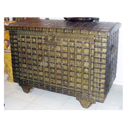 Wooden antique dowry chest sideboard cabinet with brass work 