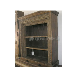 Wooden bookshelf sideboard with two shelves with carved antique frame  