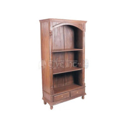 Wooden arched top bookcase with three shelves and two drawers