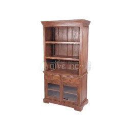 wooden three shelves bookcase with two drawers and glass door cabinet 