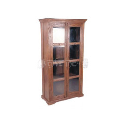 wooden bookcase with glass panel doors