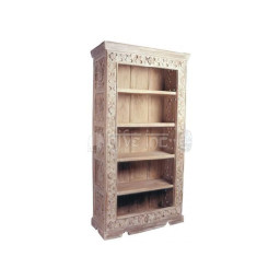 Wooden bookcase with carved front border and sides panels