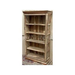 wooden bookcase with lattice design