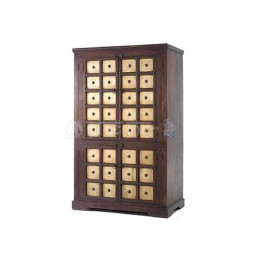 wooden cupboard with  metal square sheets in panels