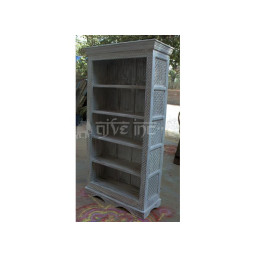 wooden bookcase with sides in lattice design